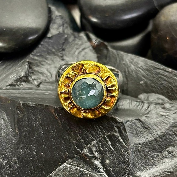 NAVA ZAHAVI 24k Gold & Sterling Silver Aventurine Ring - Picture 1 of 6